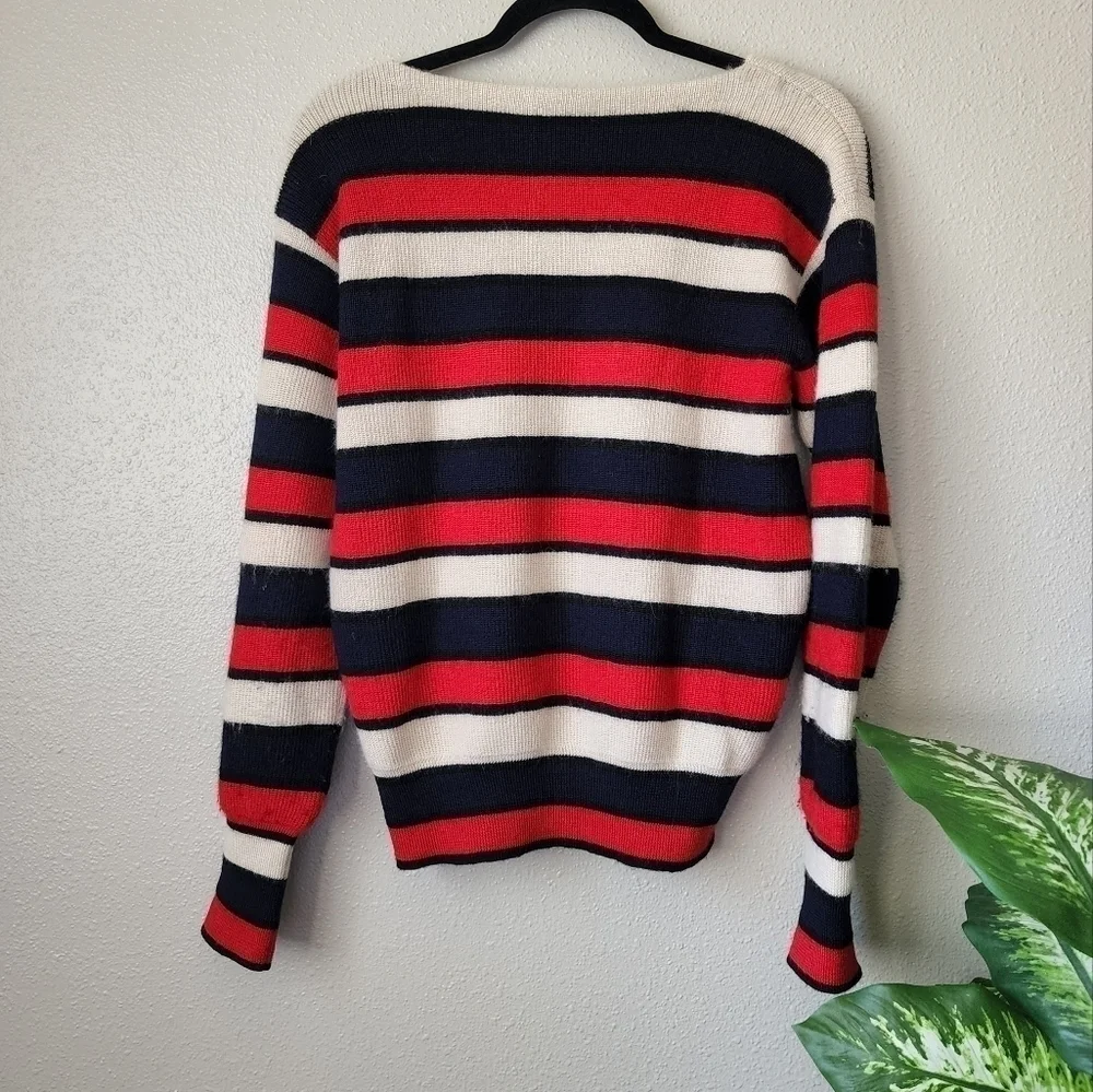 Tory Burch Baby Alpaca Knit Austrie Striped Navy Red Pullover Sweater Preppy S
